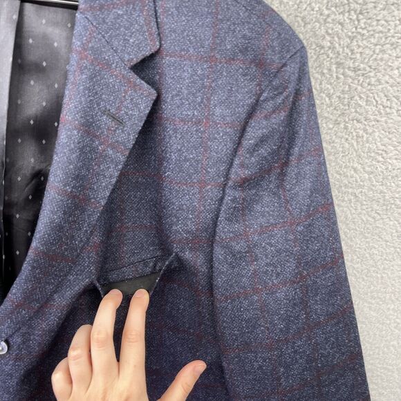 Hugo Boss Blazer Mens 46 R Super 110 Croatia 3 Button Blue Plaid Reda - Picture 3 of 16